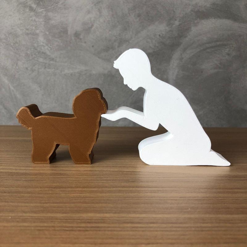 Boy and his Lhasa Apso for 3D printer or laser cut