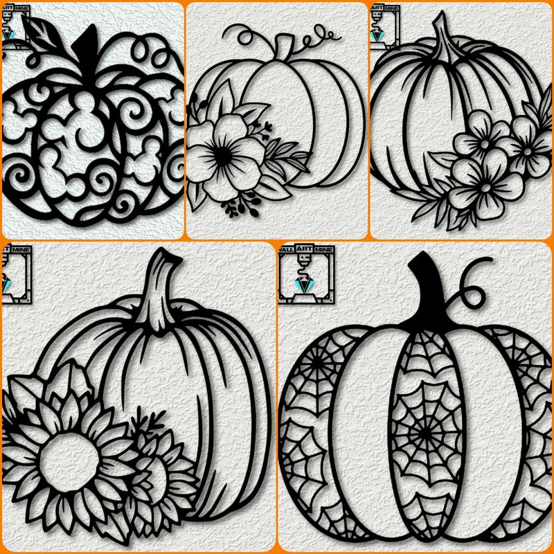 Halloween Pack of 5 Pumpkin Wall Art Halloween Wall Decor 2d Art Set
