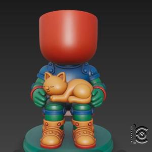 Robot Flowerpot with a Cat - 3D Printable Model