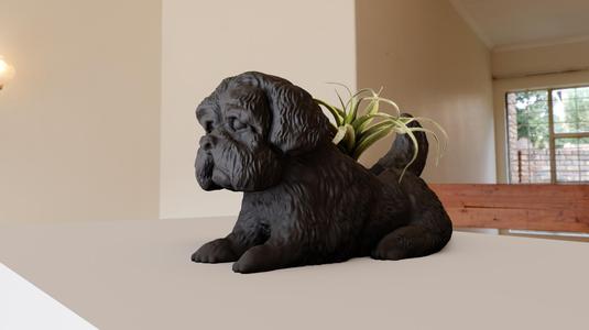 maltese dog SITon four LEGS  planter pot flower vase stl
