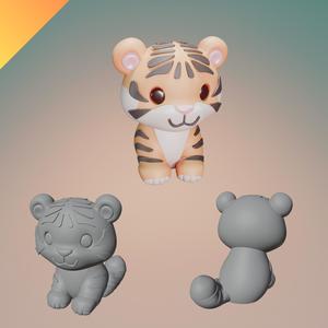 Cute Baby Tiger – 3D Printable STL & Textured GLB Model