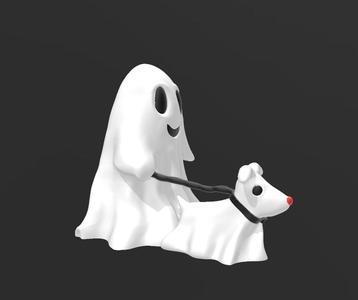 halloween Ghost walking dog with eyes