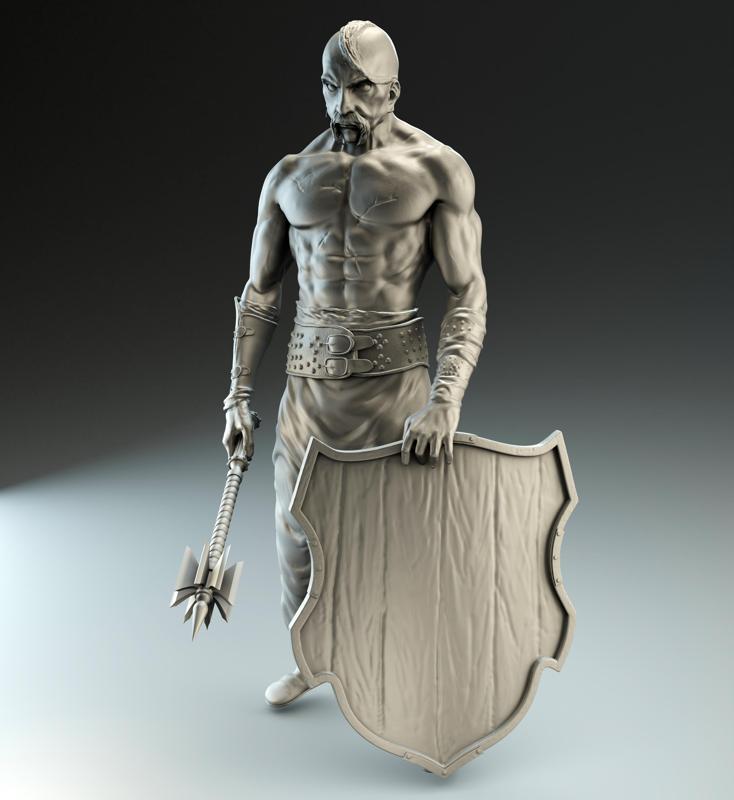 Cossack warrior with mace and shield for CNC and 3D printing
