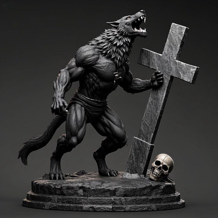 1692 COLORFUL Werewolf Howling with Skull - 3D Model, beast, magic, creature, fantasy, wood, base, sword, warrior, wild, cat, monster, dog, godzilla, fair, witch, werewolf, horror, beast, gothic, troll