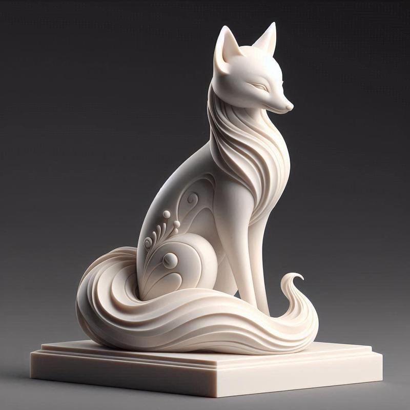 295 Fox Spirit in Pu Song Ling Style, black cat, magical, gothic decor, sculpture, magic, magic, 3d model, statue, werewolf, fantasy creature, troll, 3d print, collectible, creature, club, strong, model