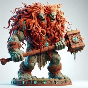1519 Two-Headed Roaring Norwegian Troll - 3D-Printed Ivory-Style Statue, fantasy, wood, base, sword, warrior, wild, low poly, dragon, dnd, cat, monster hunter, monster, dog, godzilla, fair, totem
