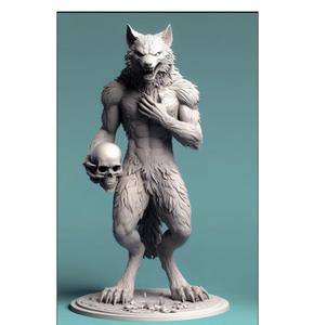 1642 COLORFUL Werewolf Howling with Skull - 3D Model, beast, magic, creature, fantasy, wood, base, sword, warrior, wild, cat, monster, dog, godzilla, fair, witch, werewolf, horror, beast, gothic, troll