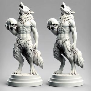 573 Ivory Werewolf Howling with Skull - 3D Model, magic, collectible, creature, dinosaur, sculpture, bear, troll, monkey, witch, club, werewolf, serpent, cat, fantasy, fair