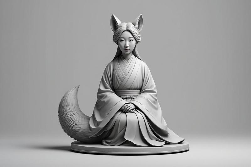 1868 Fox Spirit Woman in Pu Song Ling Style, magic, dragon, serpent, mask, gnome, gorgon, venetian carnival, wild, fox, monster, cat, fair, witch, werewolf, horror, beast, snake, troll, skeleton dance