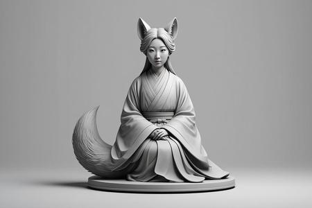 1868 Fox Spirit Woman in Pu Song Ling Style, magic, dragon, serpent, mask, gnome, gorgon, venetian carnival, wild, fox, monster, cat, fair, witch, werewolf, horror, beast, snake, troll, skeleton dance
