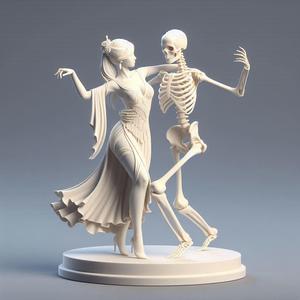 115 Tango of Life and Death - 3D-Printed Ivory-Style Minimalist Statues, magic, dragon, serpent, mask, gnome, gorgon, venetian carnival, wild, fox, monster, cat, fair, witch, werewolf, horror, beast, snake, troll, skeleton dance