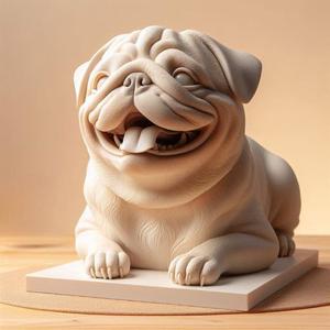 772 Laughing Pug - Ivory-Style 3D-Printed Statue, creature, dinosaur, sculpture, monkey, witch, werewolf, serpent, fantasy, fairy, dragon, dnd, cat, monster hunter, dog, totem, totemic