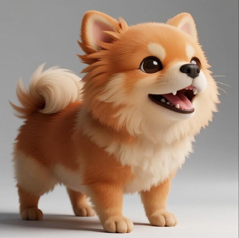 791 Laughing Pomeranian - Full-Color 3D Model, fantasy, wood, base, sword, sword, warrior, wild, dnd, cat, dog, godzilla, fair, totem, witch, werewolf, poodle, bear, anteater, crocodile, dachshund