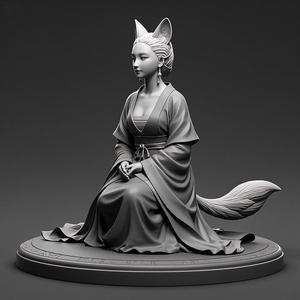 1232 Fox Spirit Woman in Pu Song Ling Style, beast, magic, creature, fantasy, wood, base, sword, warrior, wild, cat, monster, fox, godzilla, fair, witch, werewolf, horror, beast, gothic, troll