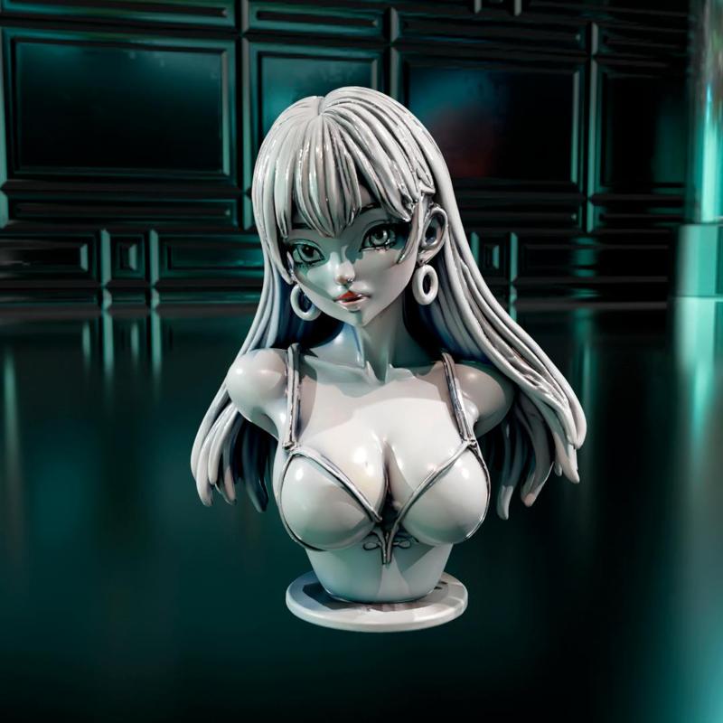 Sexy Korean Idol Anime Bust - Stylized Gray Resin Model - 3D Model Figure