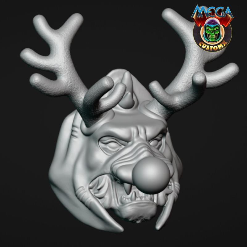 Battlecat Chritmas helmet  Rudolph red nosed reindeer Head for MOTU Origins