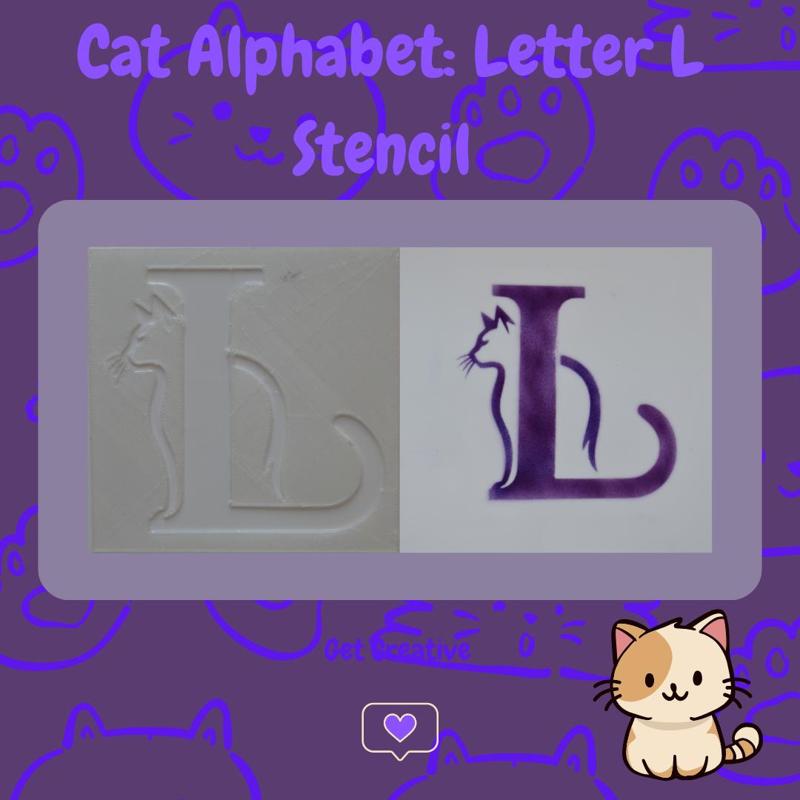 Cat Alphabet Letter L Stencil - STL & SVG Files