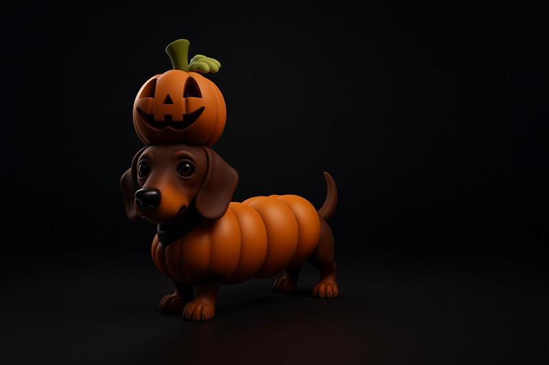 Halloween Pumpkin Dachshund | Cute Fall & Halloween Dog Figurine | Pumpkin Puppy Decor