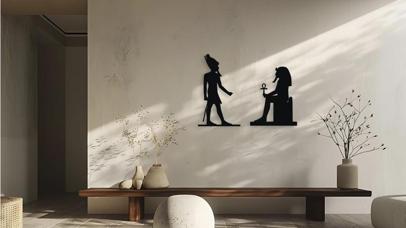 Ancient Egyptian Pharaoh and Deity Silhouette Wall Art