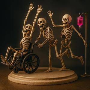 3D Printable Halloween Skeleton Nurse Diorama | Spooky Wheelchair Scene with Skeletons  | Funny Halloween Decoration STL