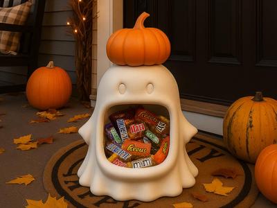 Pumpkin Hat Ghost Candy Bowl Cute Halloween Decor