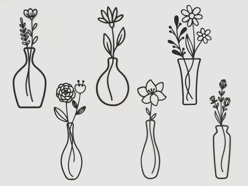 Flower Vase Wall Line Art