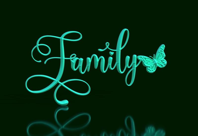 Eternal Bond: Cursive 'Family' Sign with Butterfly