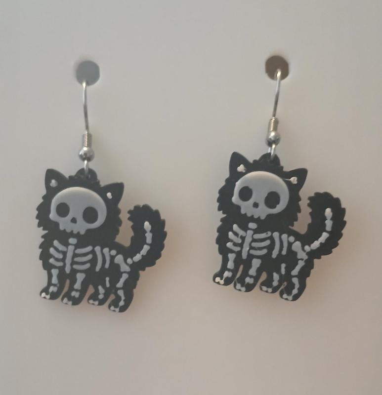 Skeleton Maine Coon Earrings & Keychain | No AMS Needed | Halloween Cute Creepy 3D Print STL