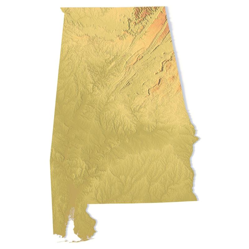 Alabama Topographic Map STL Model