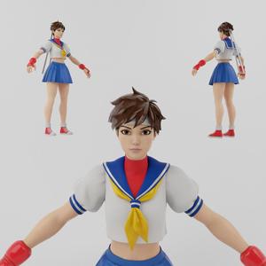 Sakura Street Fighter Lowpoly Rigged