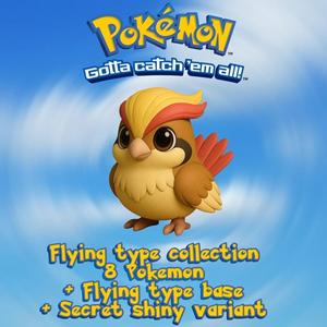 Pokemon Flying type Pack x 10 units (Flying type base and secret shiny variant included)