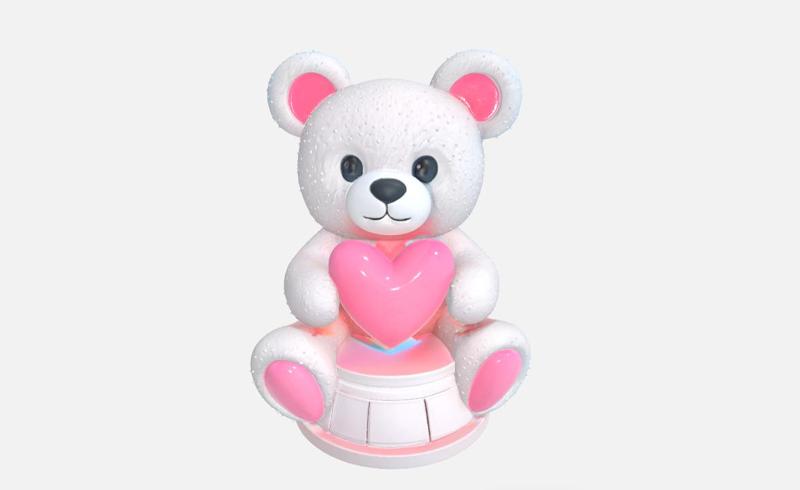 Teddy Bear holding heart ornament, Decorative Sculpture Bear Ornaments, bear on pedestal, Valentines's Day