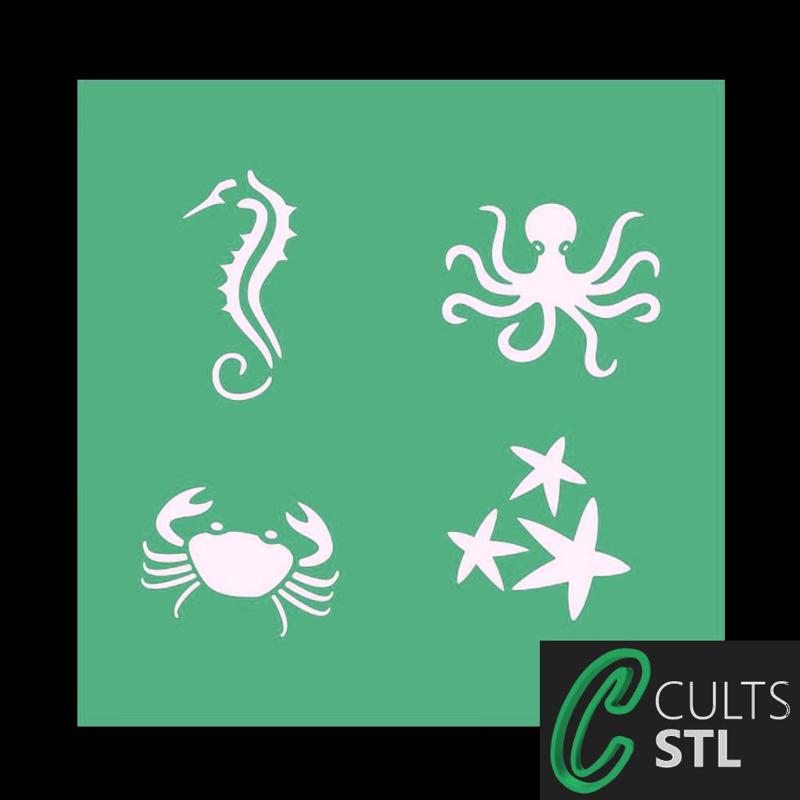 Stencil Animais Fundo Mar - 10x10cm