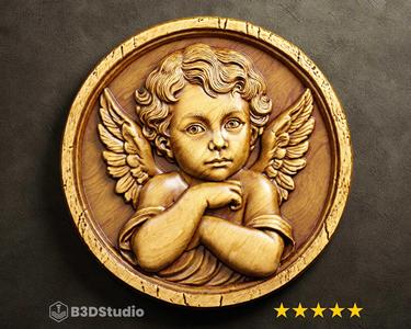 Angel Relief High Detail 3D Model: CNC Laser & 3D Print STL File + 4K TIF Grayscale Image