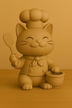 Cute Chef Cat – One-Piece 3D Print