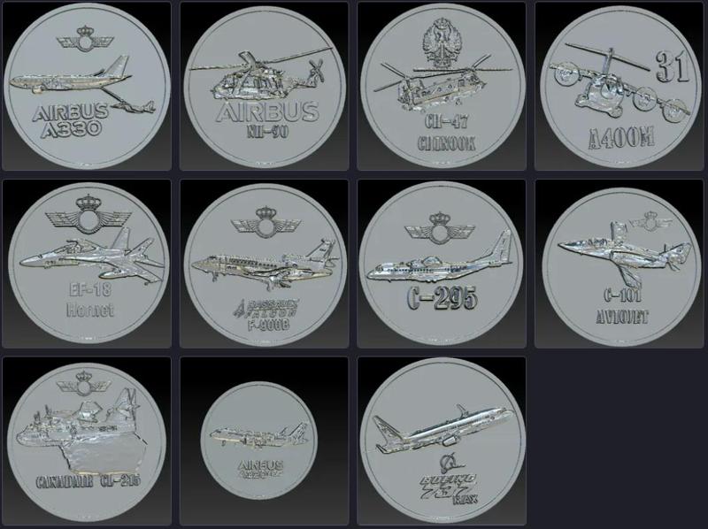 Aviation Coin Collection (9 military, 2 civilian + base model)