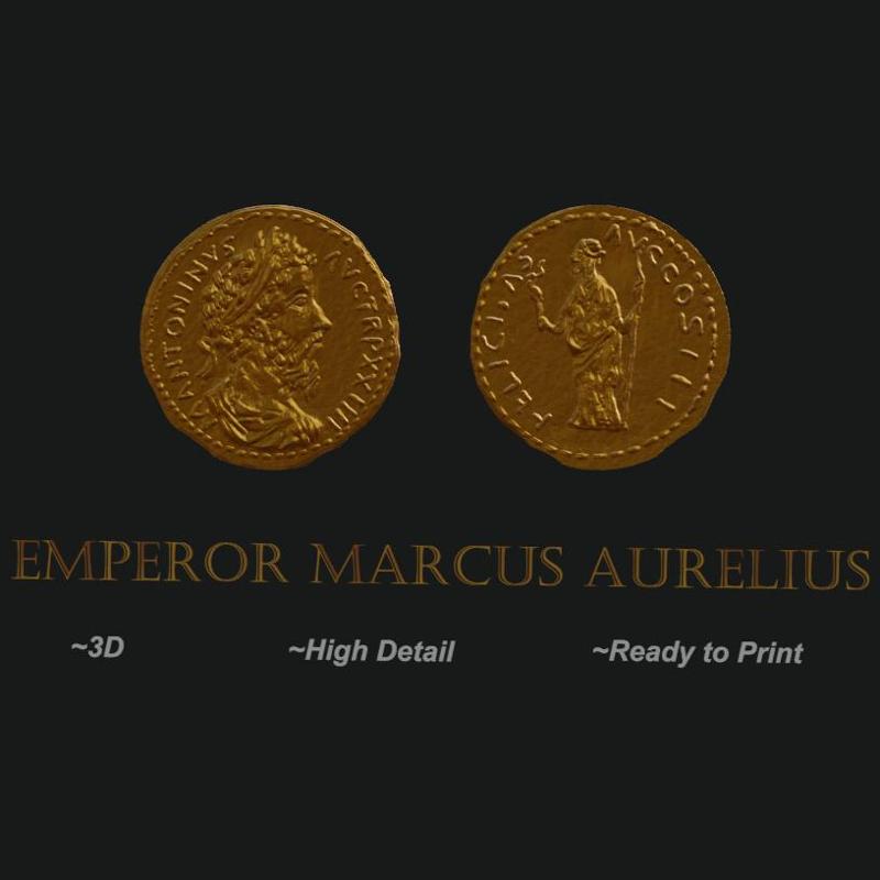 Golden Aureus Coin of Roman Emperor Marcus Aurelius 3D