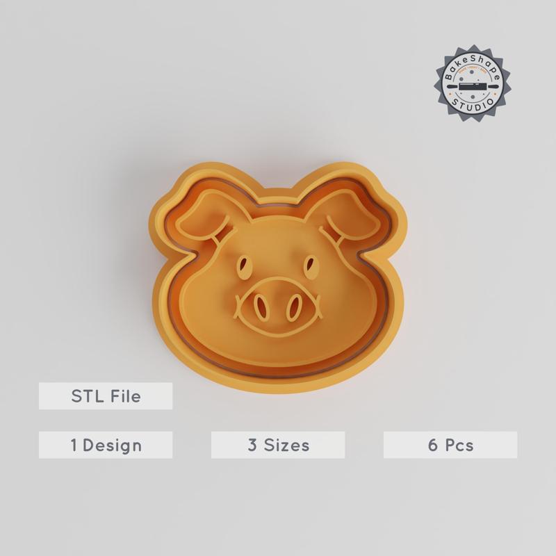 Pig Shape Cutter & Stamp Set, Cookie & Fondant Decorator, Animal Cute, Farm Livestock, 3 Sizes, 6-Piece Collection PRODUCT_5572