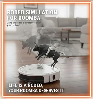 Rodeo Simulation – Bull Rider on Spring for robot vacuum / mop