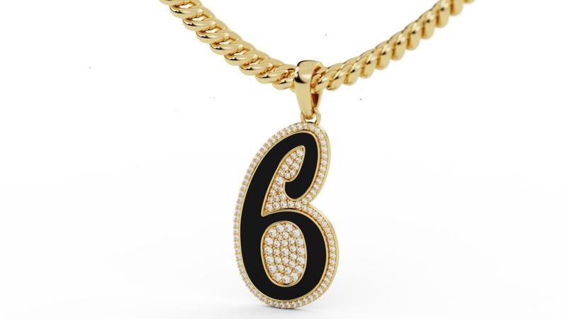 Diamond Number 6 Hiphop Pendant with Enamel