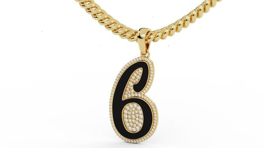 Diamond Number 6 Hiphop Pendant with Enamel