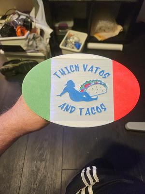 Thick Vatos and Tacos trailer hitch cover 