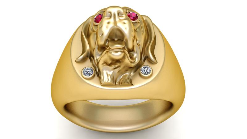 3D gold dog head ring