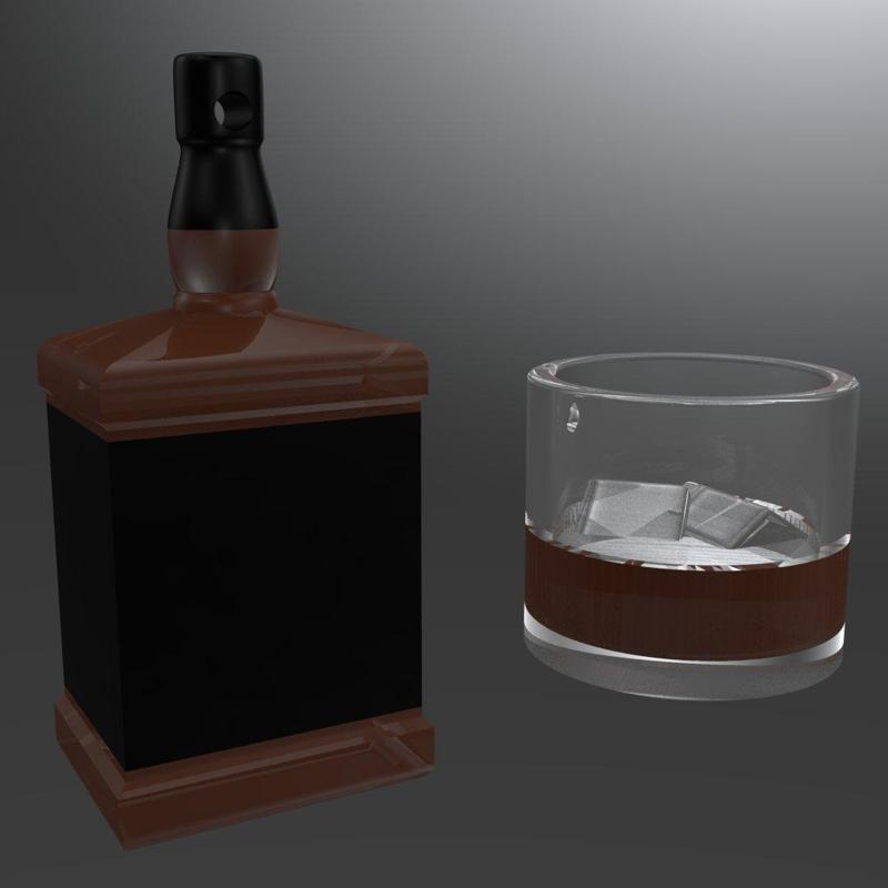 KEY RING WHISKEY BOTTLE / GLASS