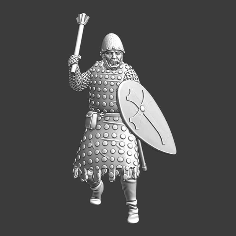 Medieval knight figting with mace