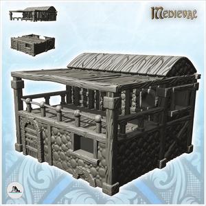 Medieval house with covered balcony and wooden door (1) - Medieval Fantasy Magic Feudal Old Archaic Saga 28mm 15mm