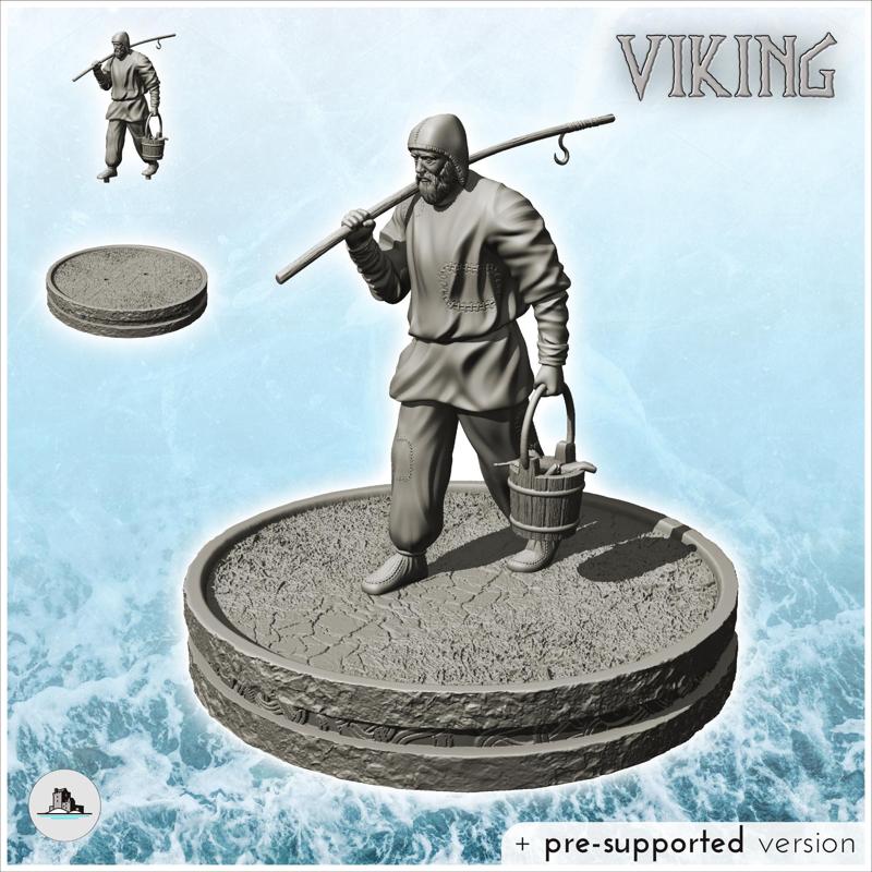 Medieval fisherman with fishing rod and bucket of fish (10) - North Northern Norse Nordic Saga 28mm 20mm 15mm