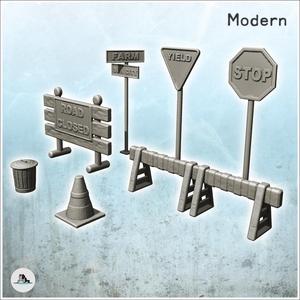 Modern roadworks signage set with signs and barriers (11) - Cold Era Modern Warfare Conflict World War 3 RPG  Post-apo