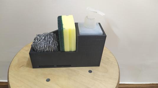 Organizador de cocina para esponjas y dispensador de jabón.