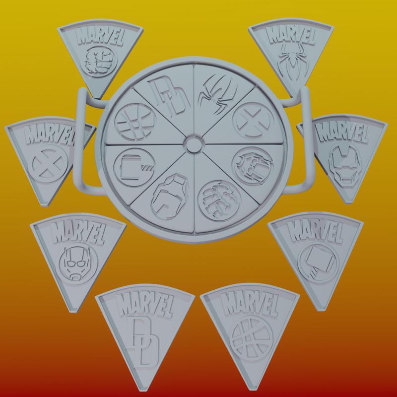 🍕 Marvel Pizza Board and Plates Set : Hulk, X-Men, Spider-Man, Iron Man and more : 3D STL Model